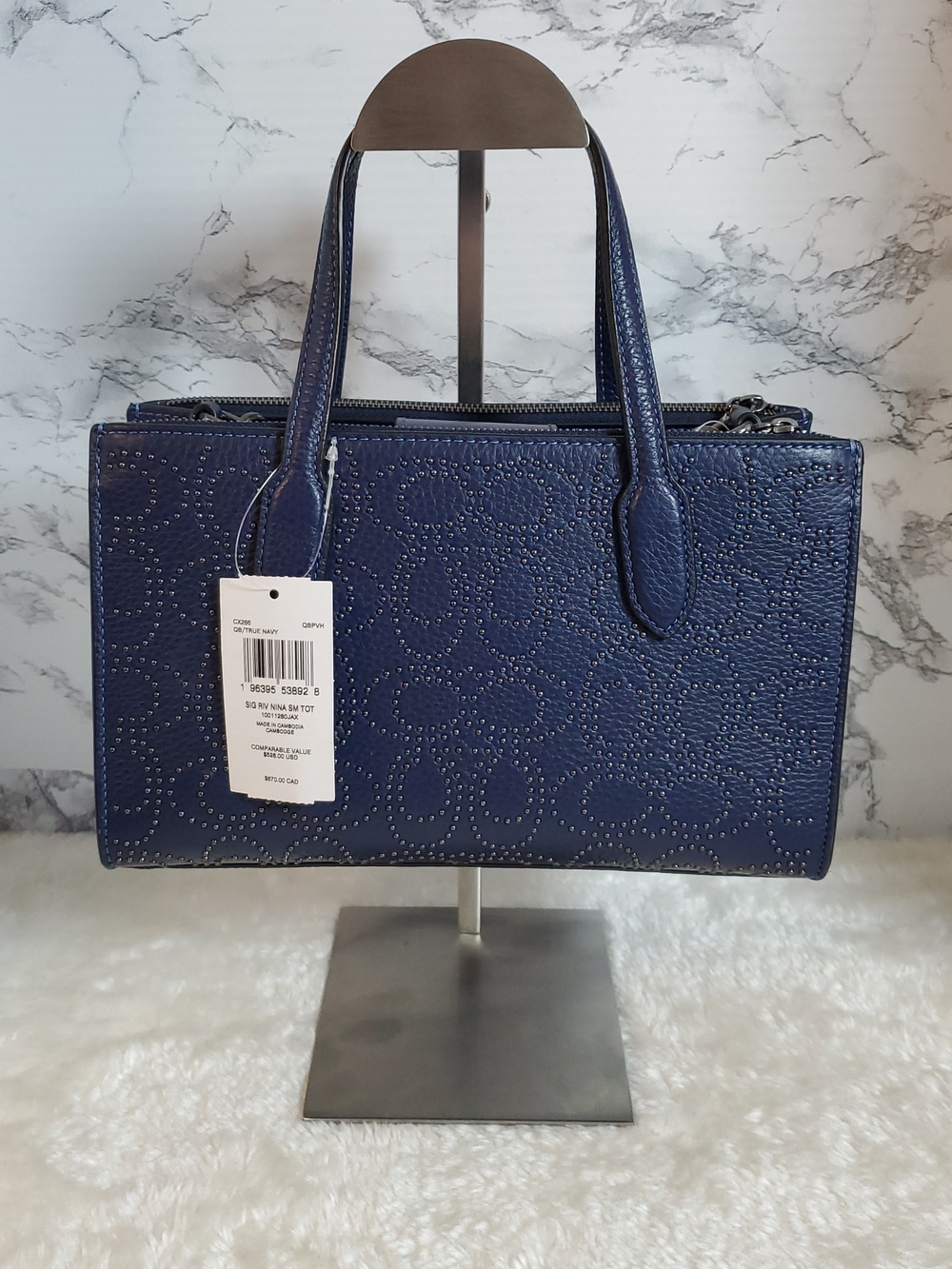 Coach Nina Navy Small Tote Bag With Signature Rivets NWT